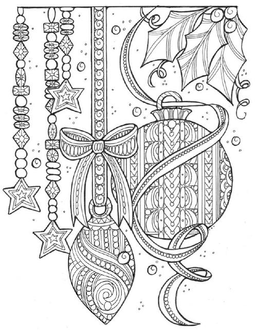 Magical christmas tree adornments coloring page