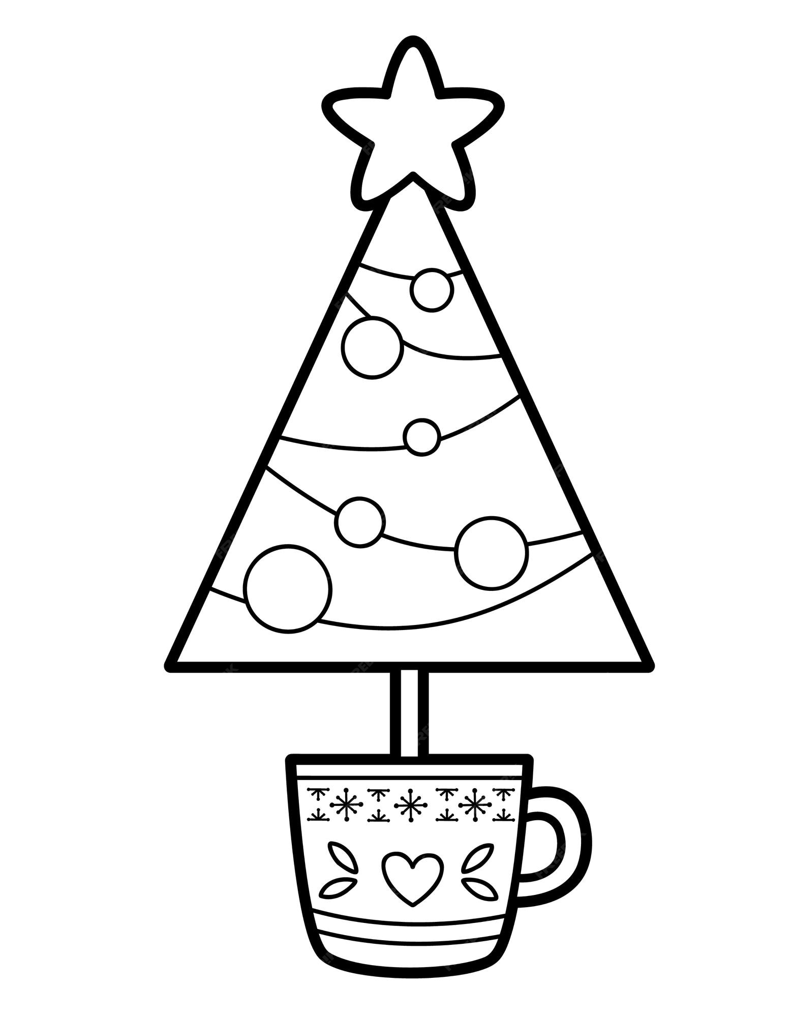 Premium vector christmas coloring book or page for kids christmas tree black and white vector illustration