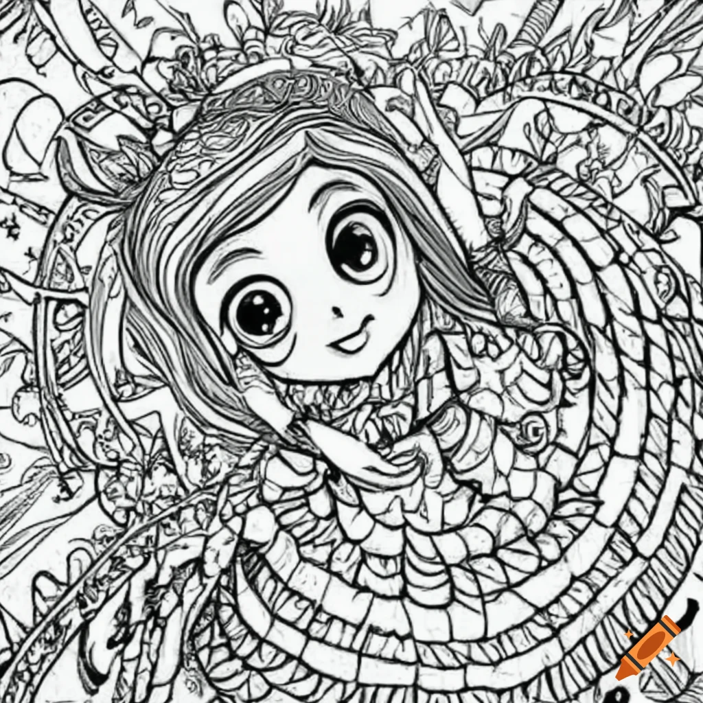 Coloring pages for kids magical world white background black and white on