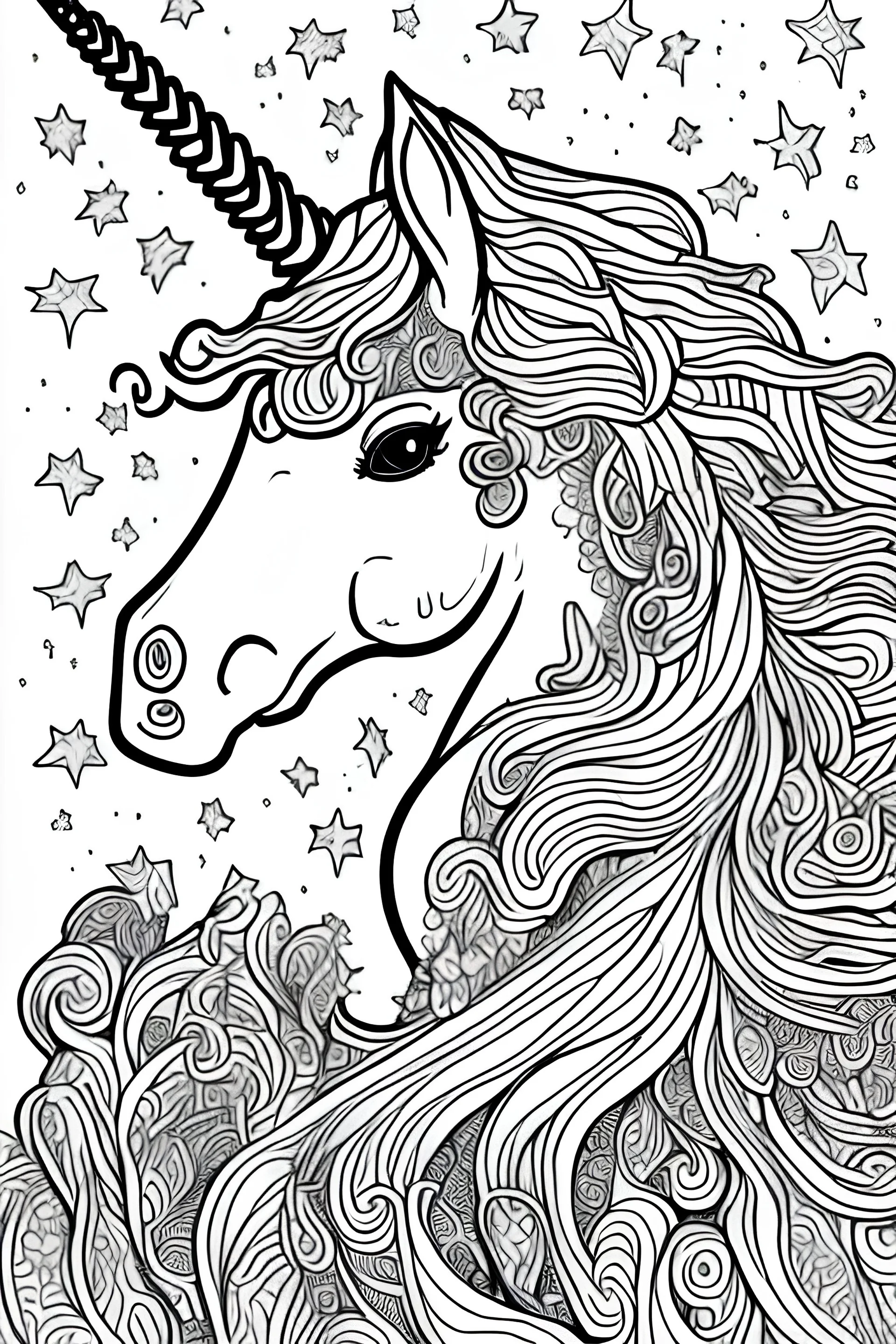 Coloring book page of a magical unicorn gallery