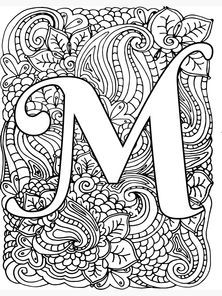 Adult coloring page monogram letter m magnet for sale by mamasweetea