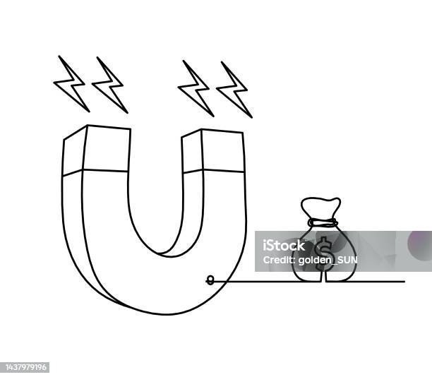 Magnet with dollar as line drawing on white background stock illustration