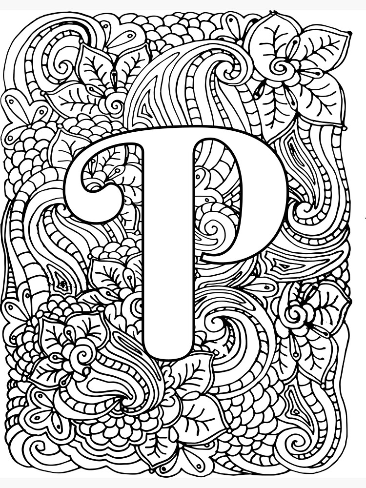 Adult coloring page monogram letter p magnet for sale by mamasweetea