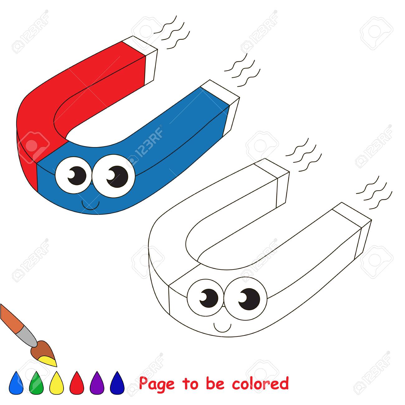 Funny beautiful red and blue magnet to be colored the coloring book for preschool kids with easy educational gaming level royalty free svg cliparts vectors and stock illustration image