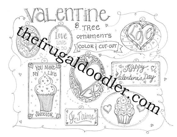 Valentines diy ornaments coloring page holiday fun ready to print and color and cut make a magnet gift tag or special card