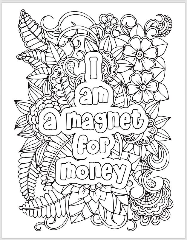 Affirmation coloring page i am a magnet for money brittany a brown