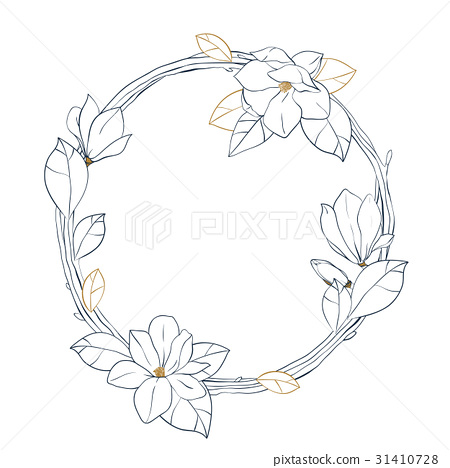 Graphic magnolia wreathcoloring book page design