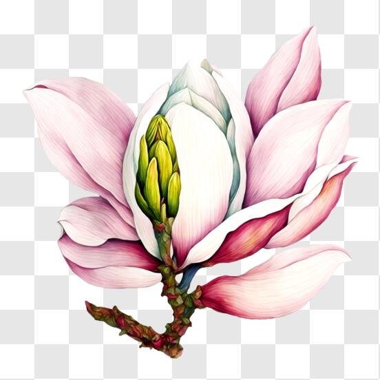 Download beautiful white magnolia flower with pink petals png online