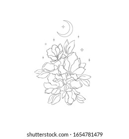 Decorative mystery floral design moon magnolia stock vector royalty free