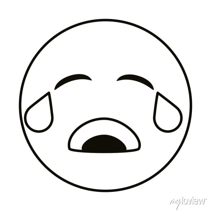 Crying emoji face line style icon â wall stickers worried symbol sticker