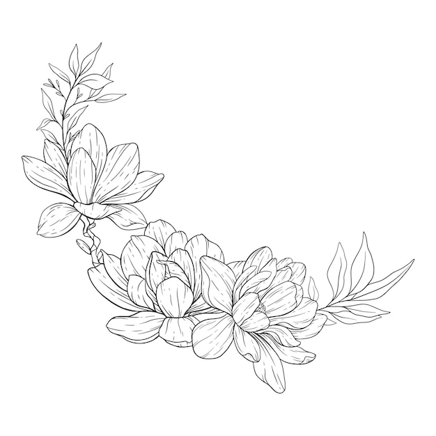 Premium vector magnolia flower line art floral coloring page outline flowers