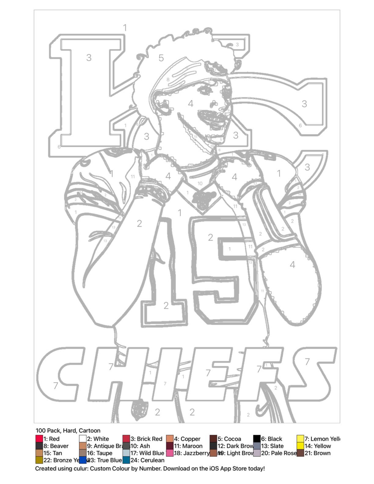 Mahomes cartoon color by number rkansascitychiefs