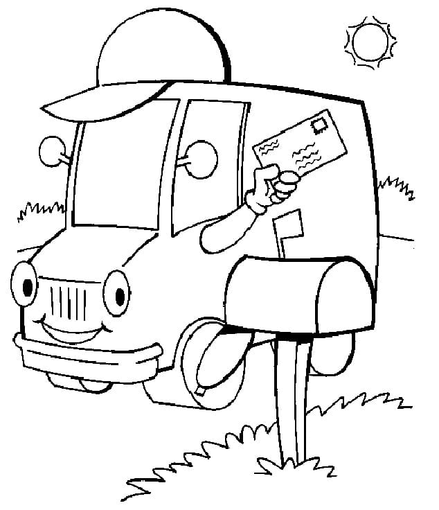 Cartoon mail truck coloring page