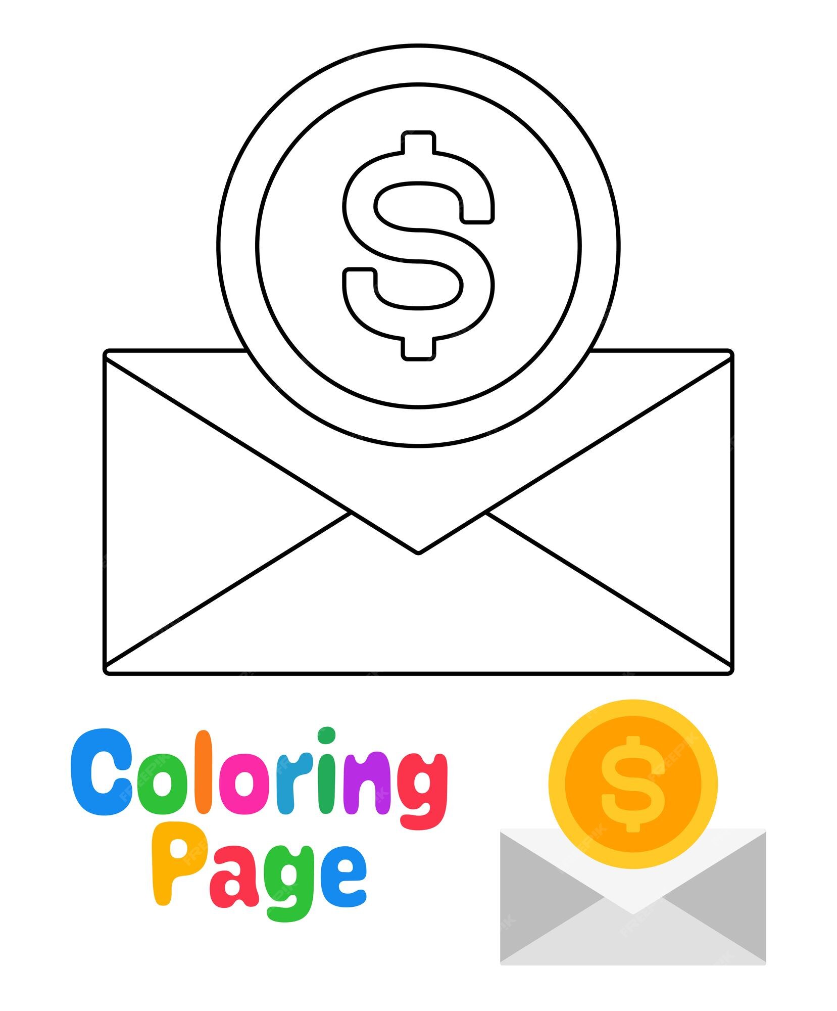 Premium vector coloring page with financial mail for kids