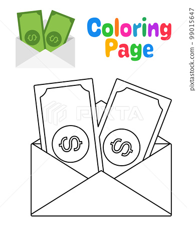 Coloring page with financial mail for kids