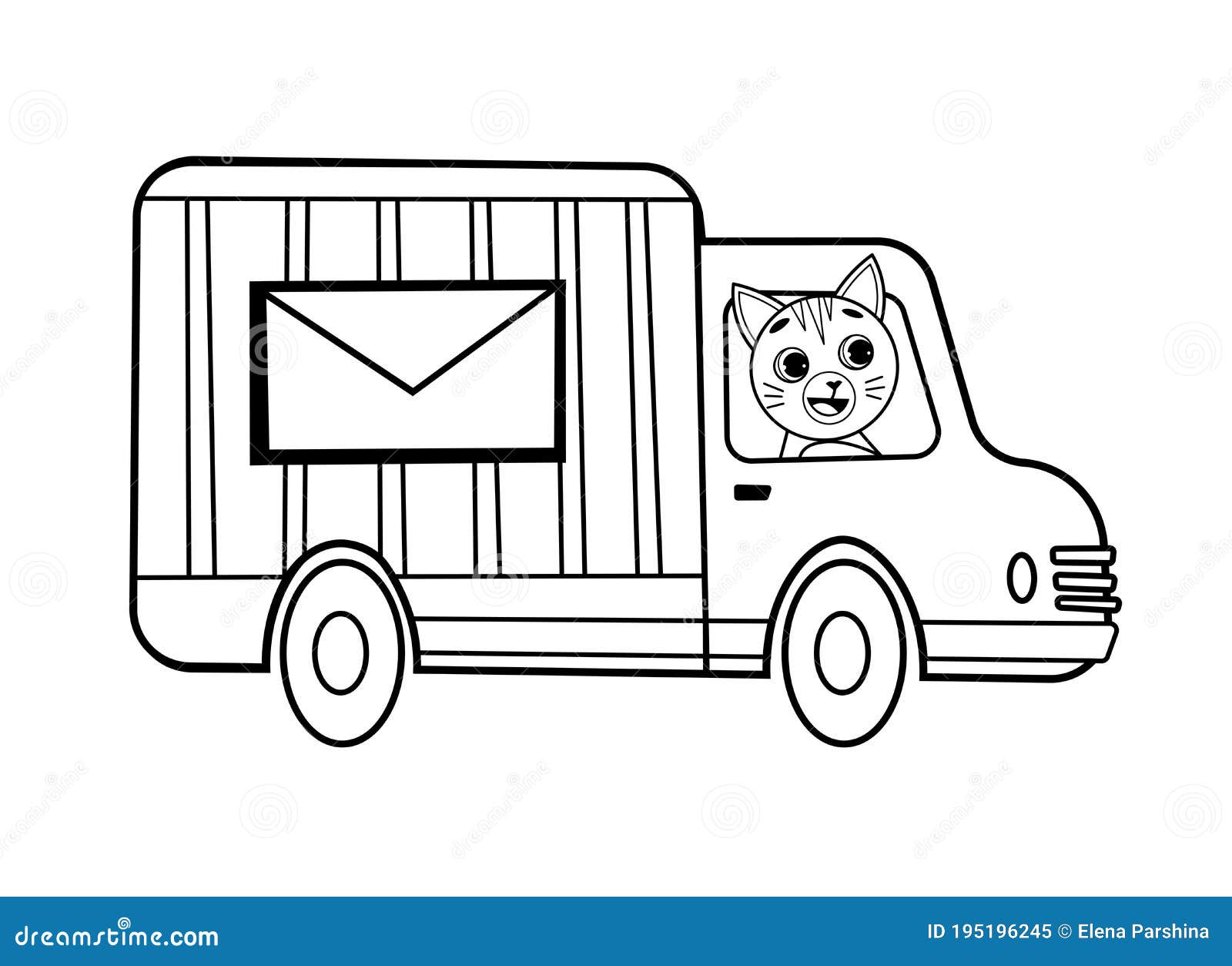 Coloring page outline of cartoon mail truck with animal vector image on white background stock vector
