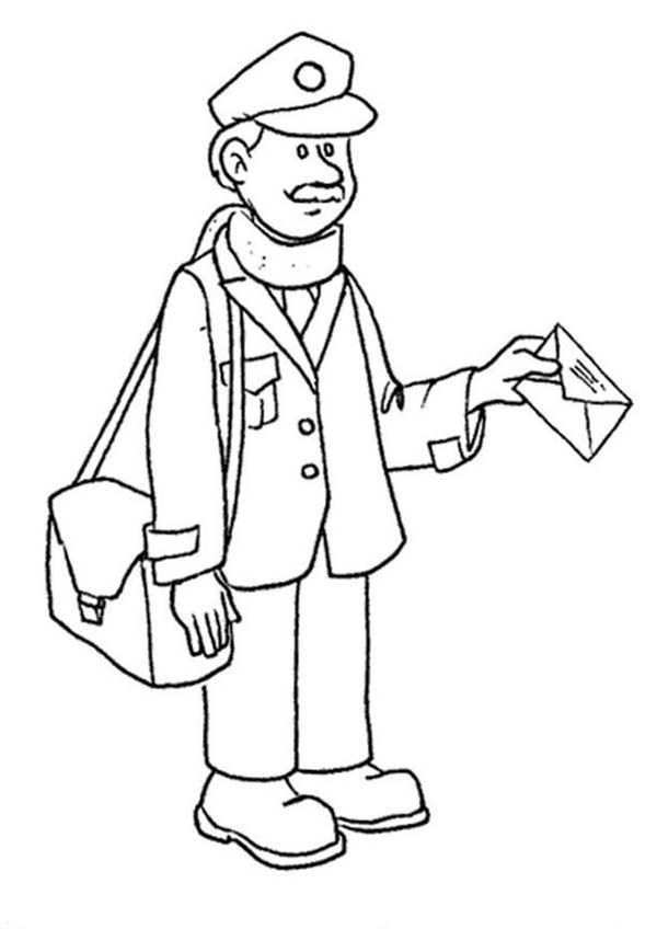 Mailman delivering mail in professions coloring pages batch coloring coloring pages sunday school kids postman