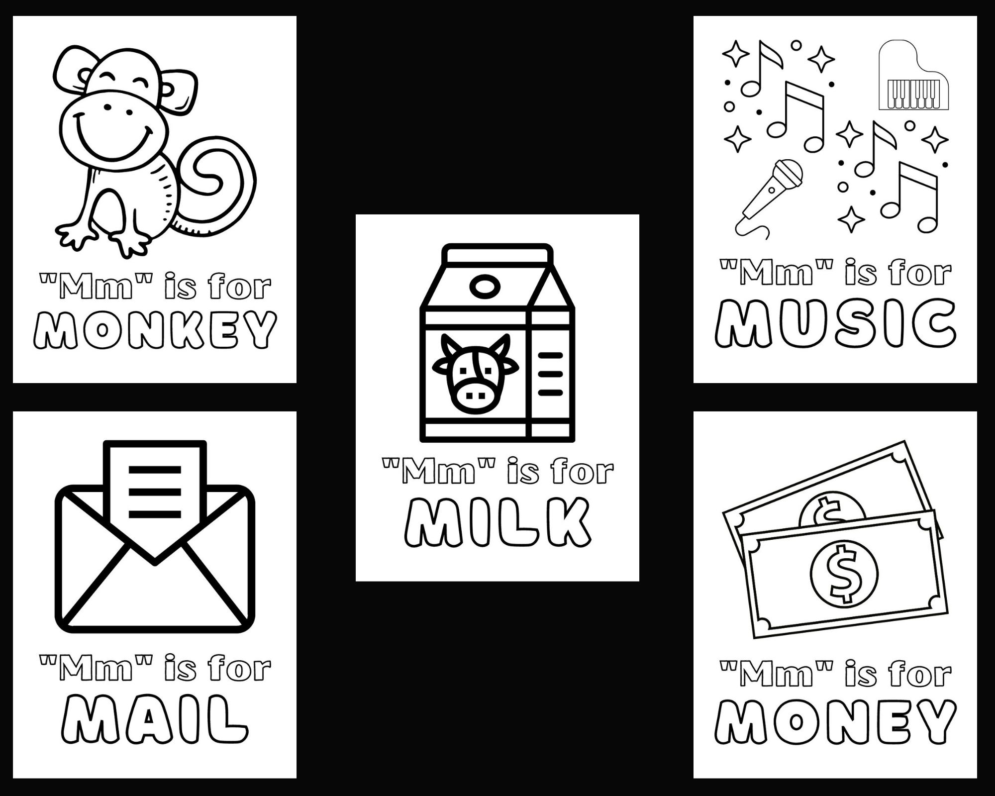 Marvelous letter m coloring pages for kids printable pdf