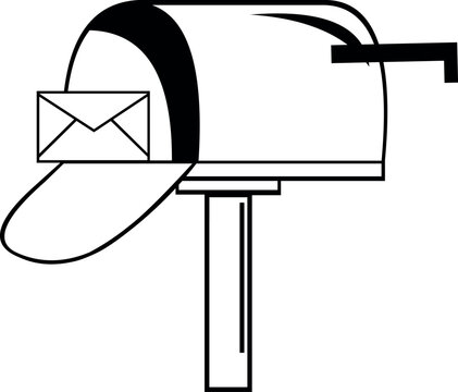 Vector illustration of an open mailbox with a letter envelope drawn in black and white vector