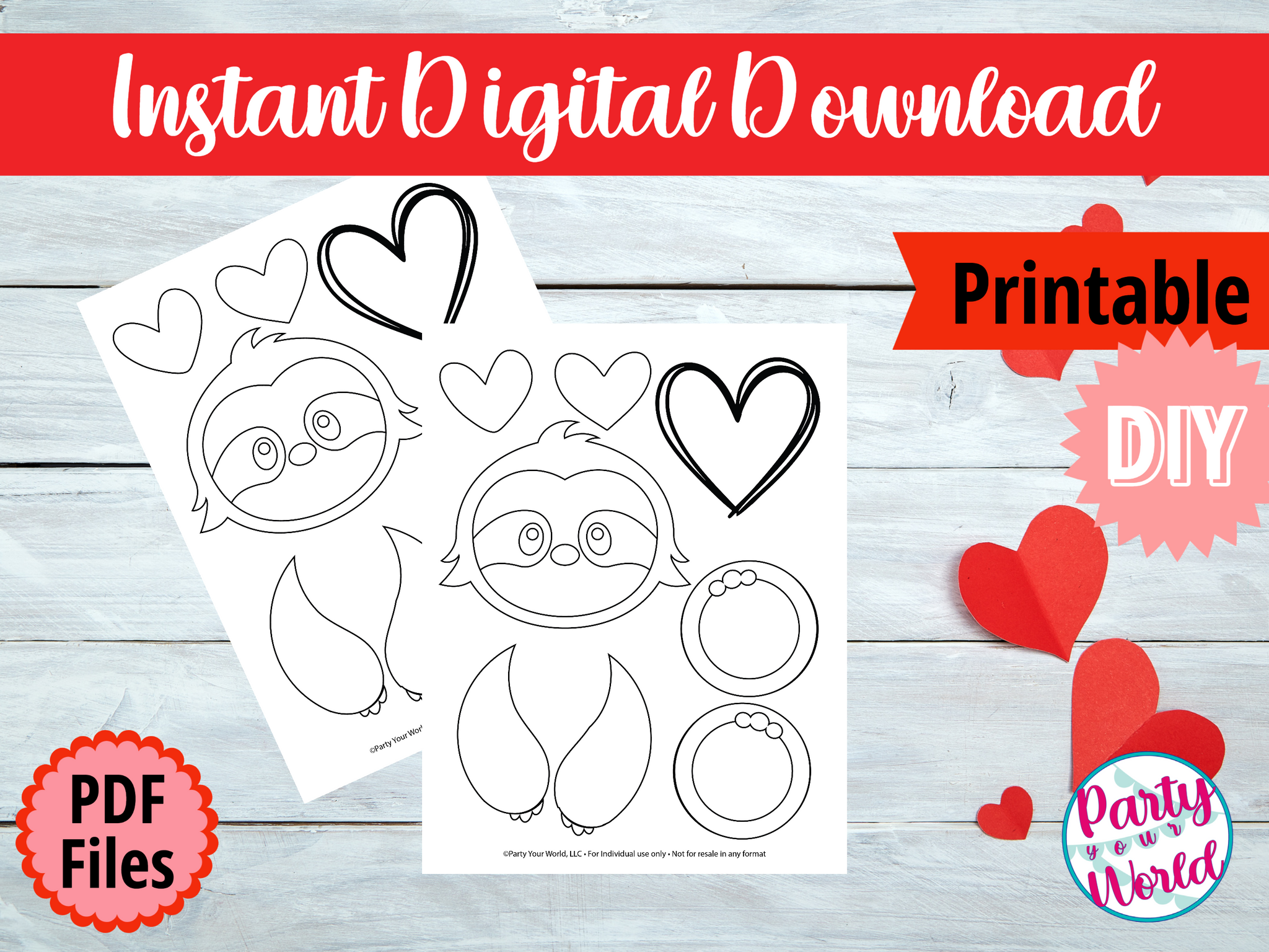 Printable coloring page sloth valentines day mailboxbag decorating s â party your world