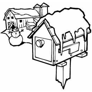 Mailbox and snowman coloring page