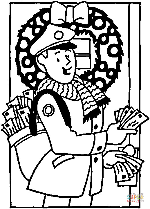 Postman with christmas cards coloring page free printable coloring pages