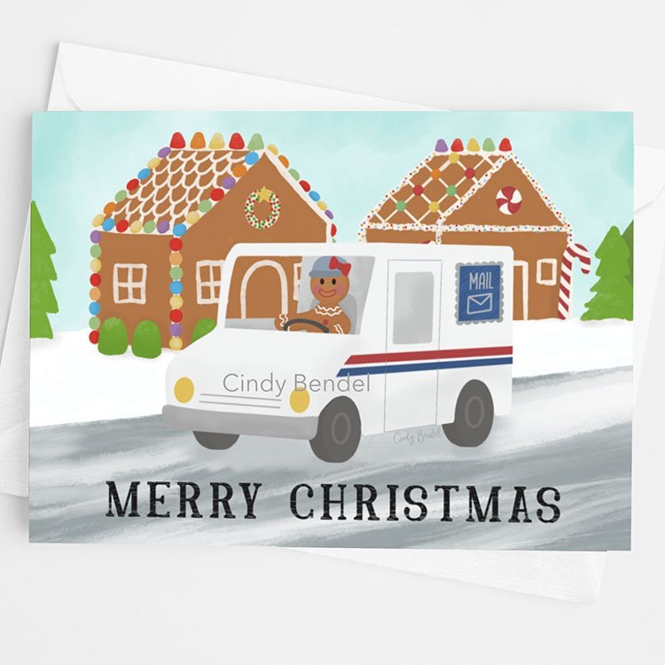 Christmas mailman or mail lady postal worker greeting card â cindy bendel designs and illustration