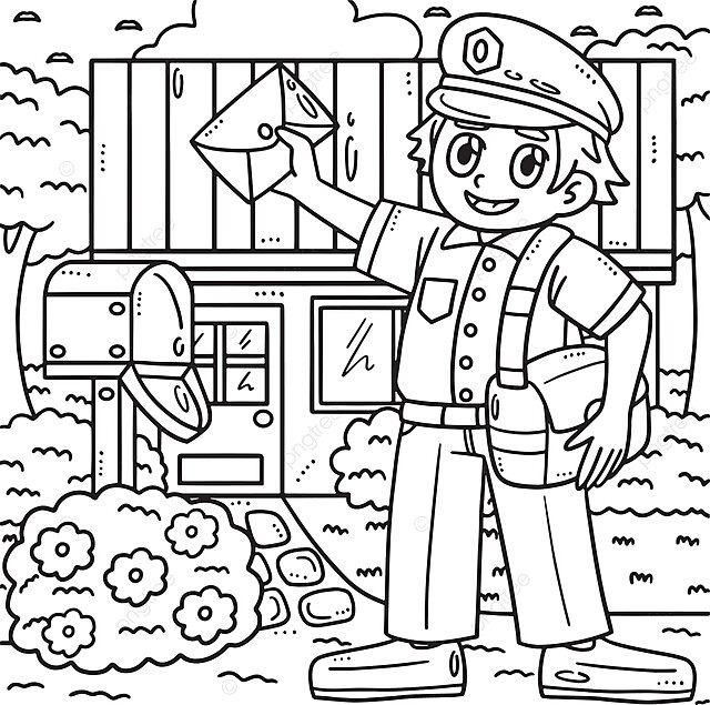 Labor day postman delivering letters coloring page vector legal holiday coloring vector man drawing liver drawing ring drawing png and vector with transparent background for free download