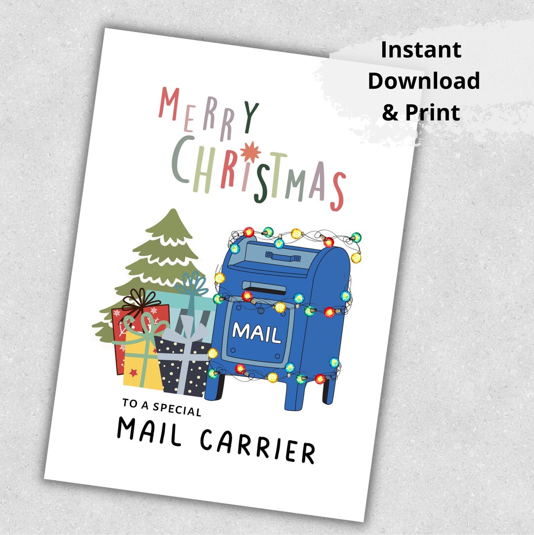 Printable mail carrier christmas card card for mailman postal worker card holiday card instant download card to print digital card pdf instant download