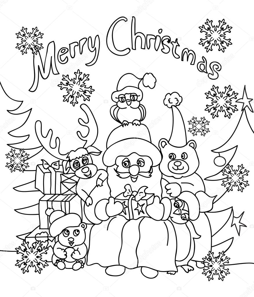 Christmas coloring greeting card isolated stock illustration by nuarevik