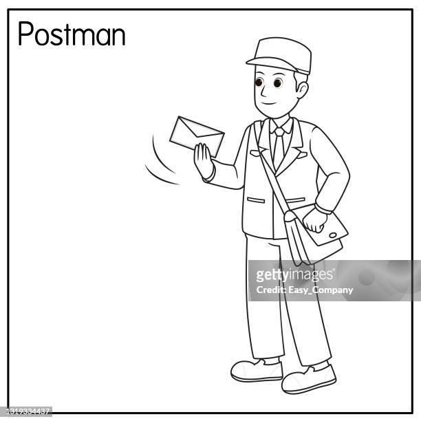 Vector illustration of postman isolated on white background jobs and occupations concept cartoon characters education and school kids coloring page printable activity worksheet flashcard high