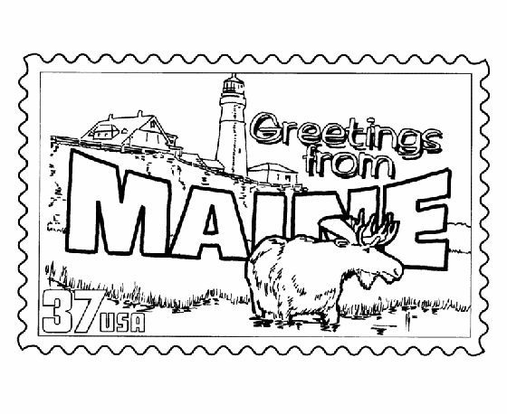 Maine state stamp coloring page greetings from the states flag coloring pages coloring pages super coloring pages