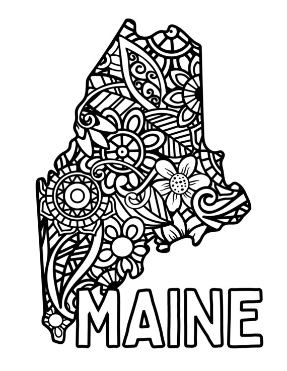 Maine coloring pages state name floral mandala coloring