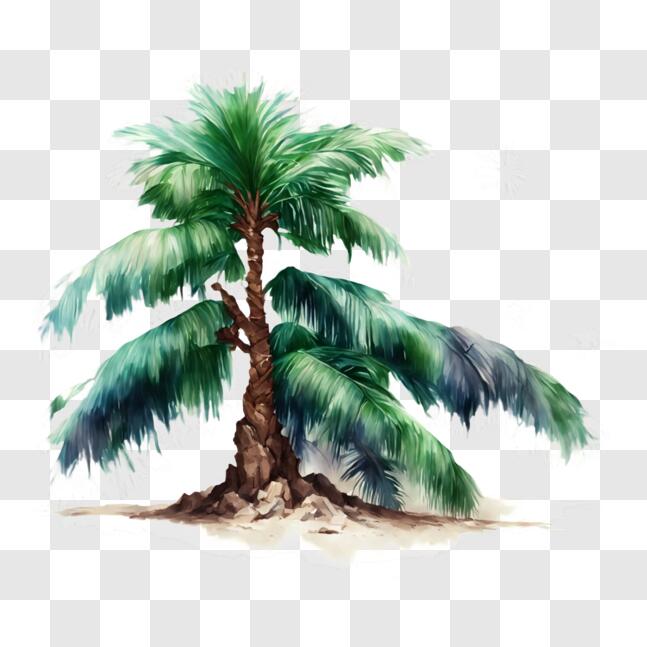 Download tropical palm tree on an island with stars png online