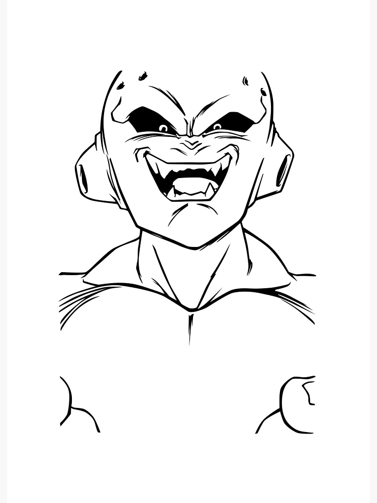 Dragon ball z majin buu kid buu large face line art adult art board print for sale by mariettabartell