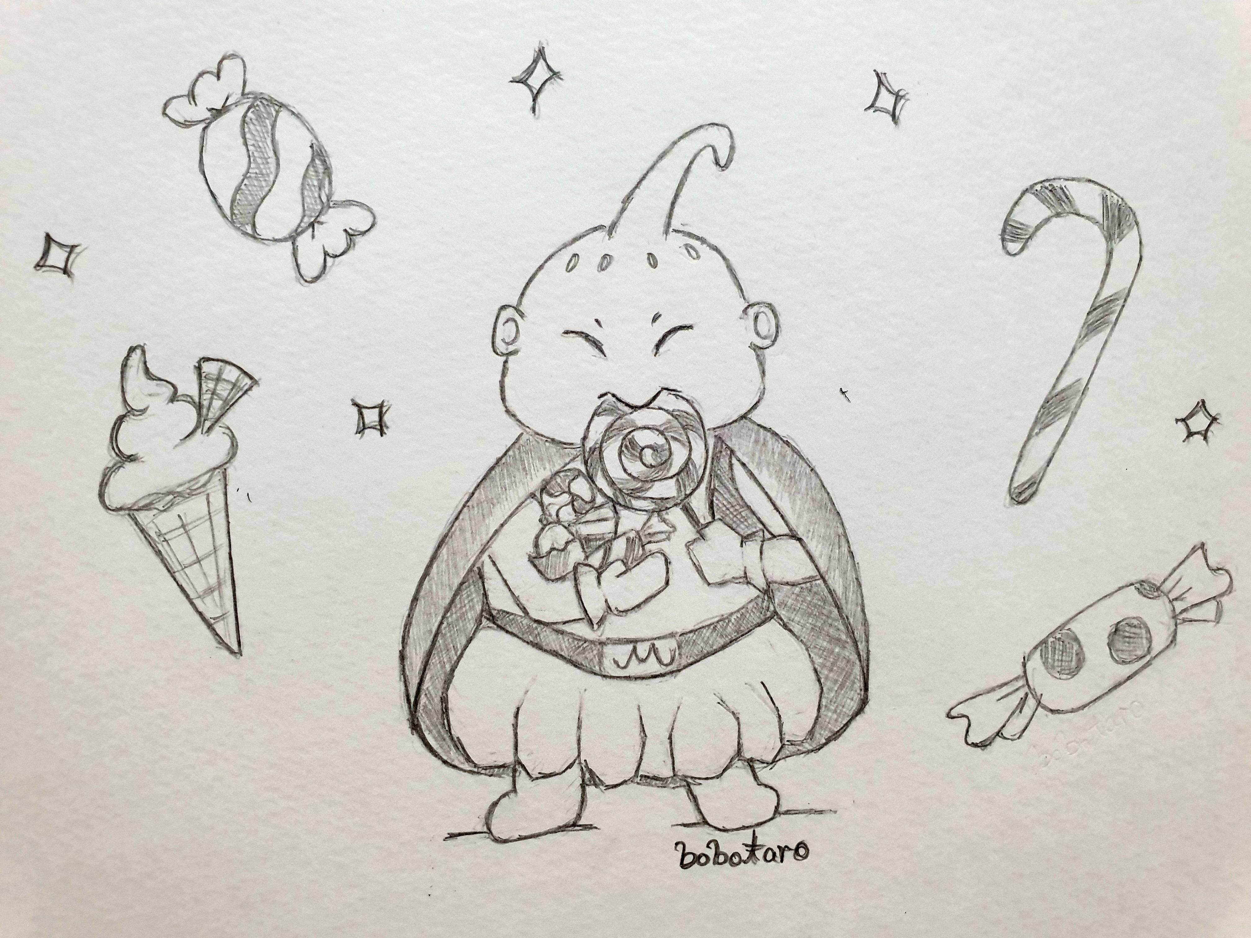 I sketched majin buu because i want some candy rdbz