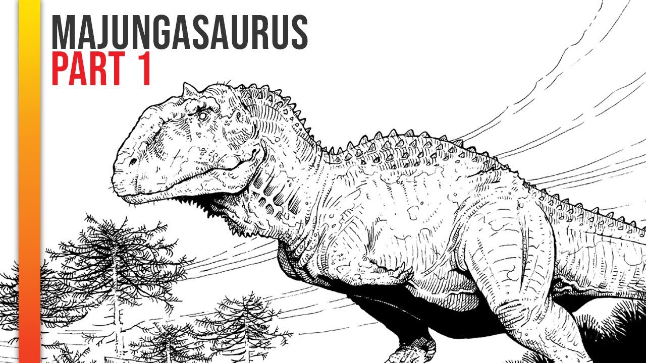 Majungasaurus part dinosaur art ink drawing