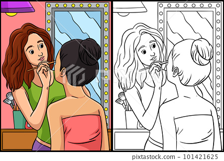 Makeup artist coloring page colored illustration