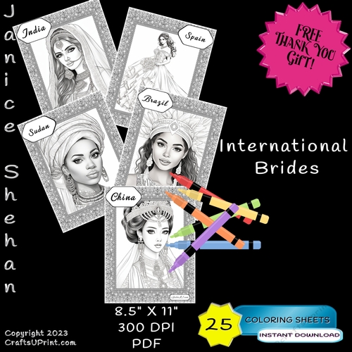 International wedding brides adult coloring pages coloring sheets