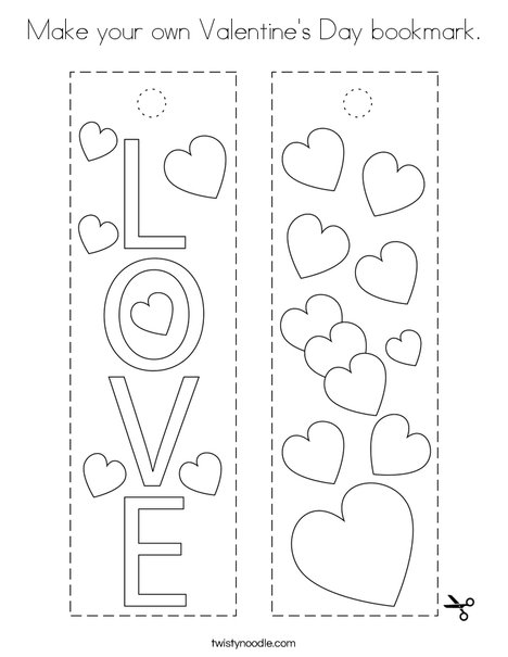 Make your own valentines day bookmark coloring page