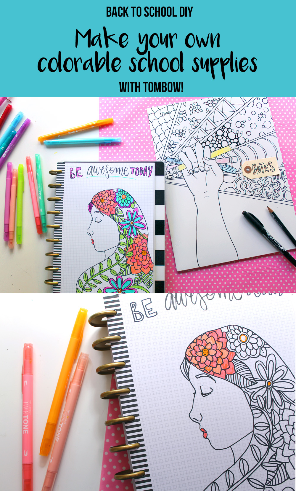 Create your own coloring page back to school supplies