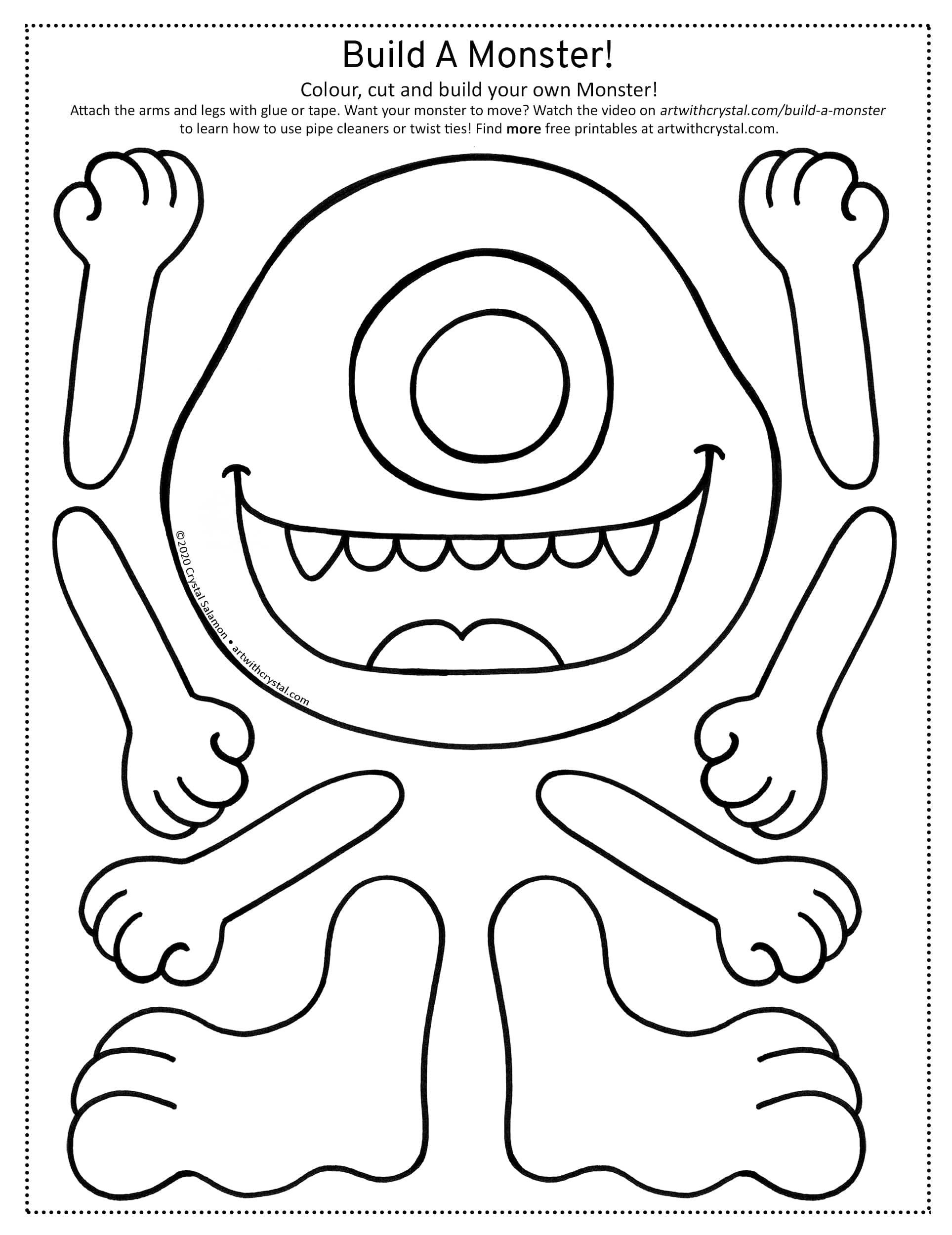 Build a monster free colouring page printable by crystal salamon