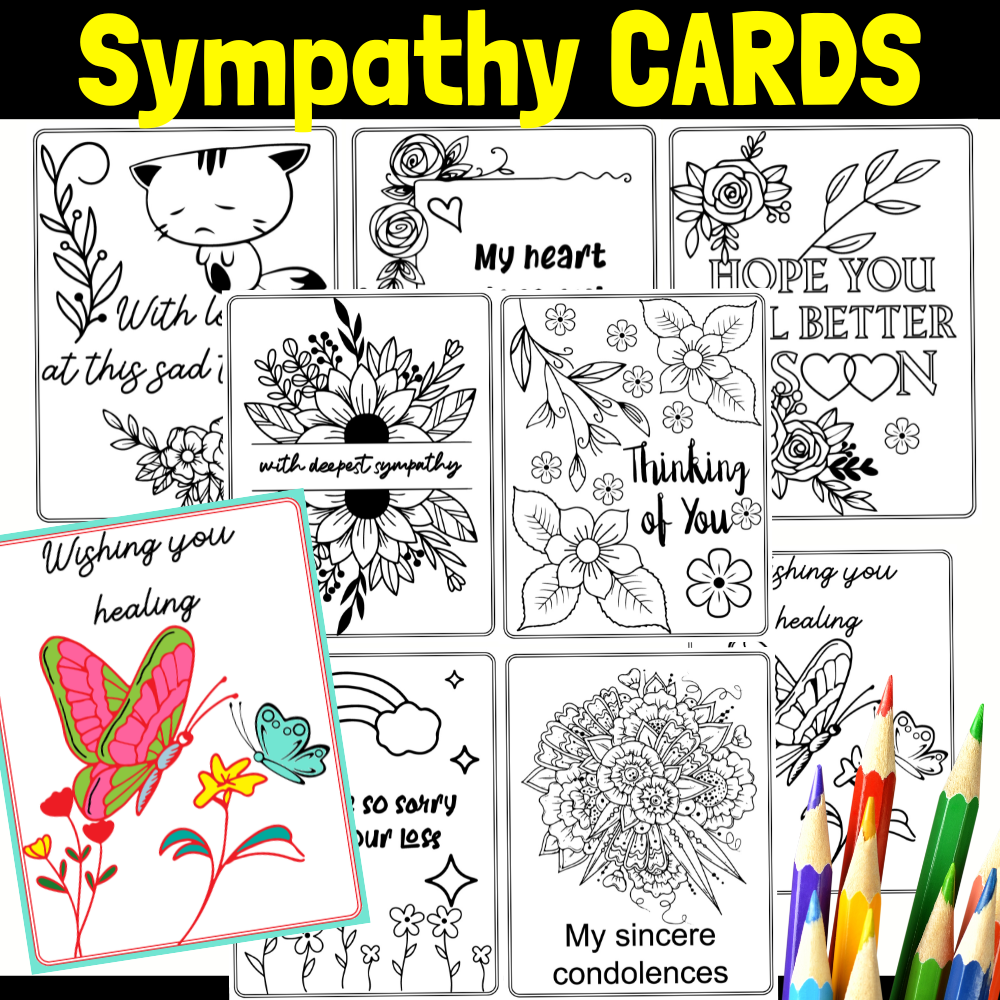 Coloring sympathy cards make your own cards at home for grief loss diy made by teachers