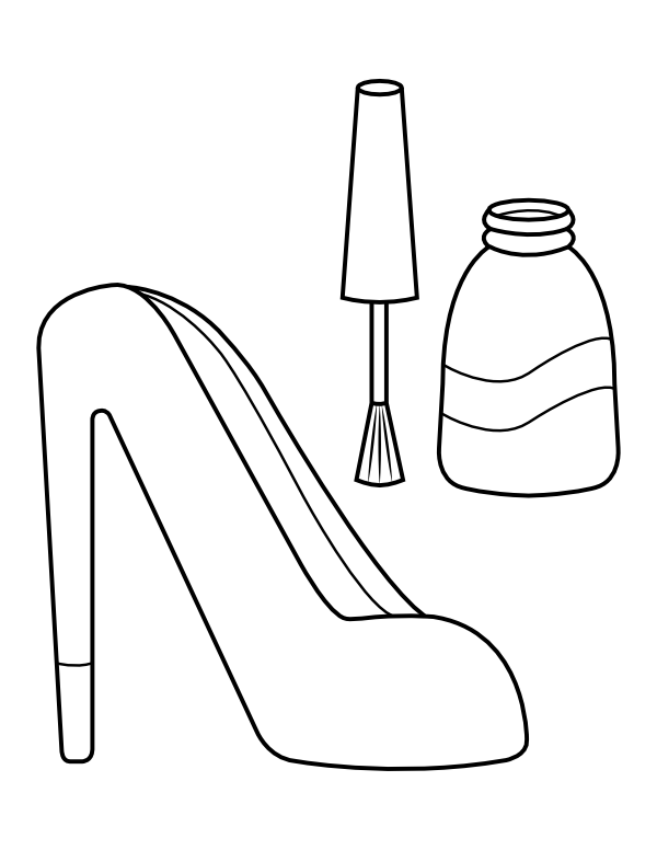 Printable high heel and makeup coloring page