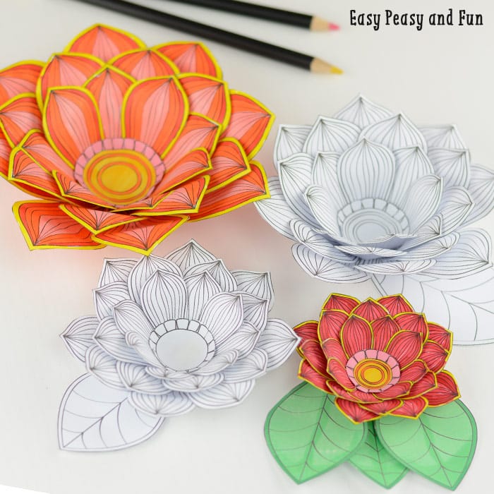 Paper craft flowers d coloring pages