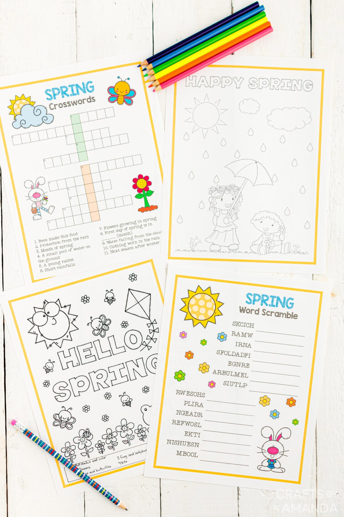 Spring activity sheets and coloring pages