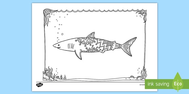 Mako shark mindfulness colouring page teacher made