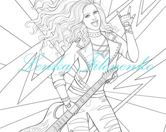 Coloring page for adults rock dancer line art pdf download and print