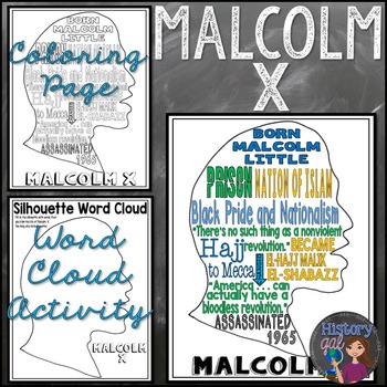 Malcolm x coloring page and word cloud activity by history gal tpt