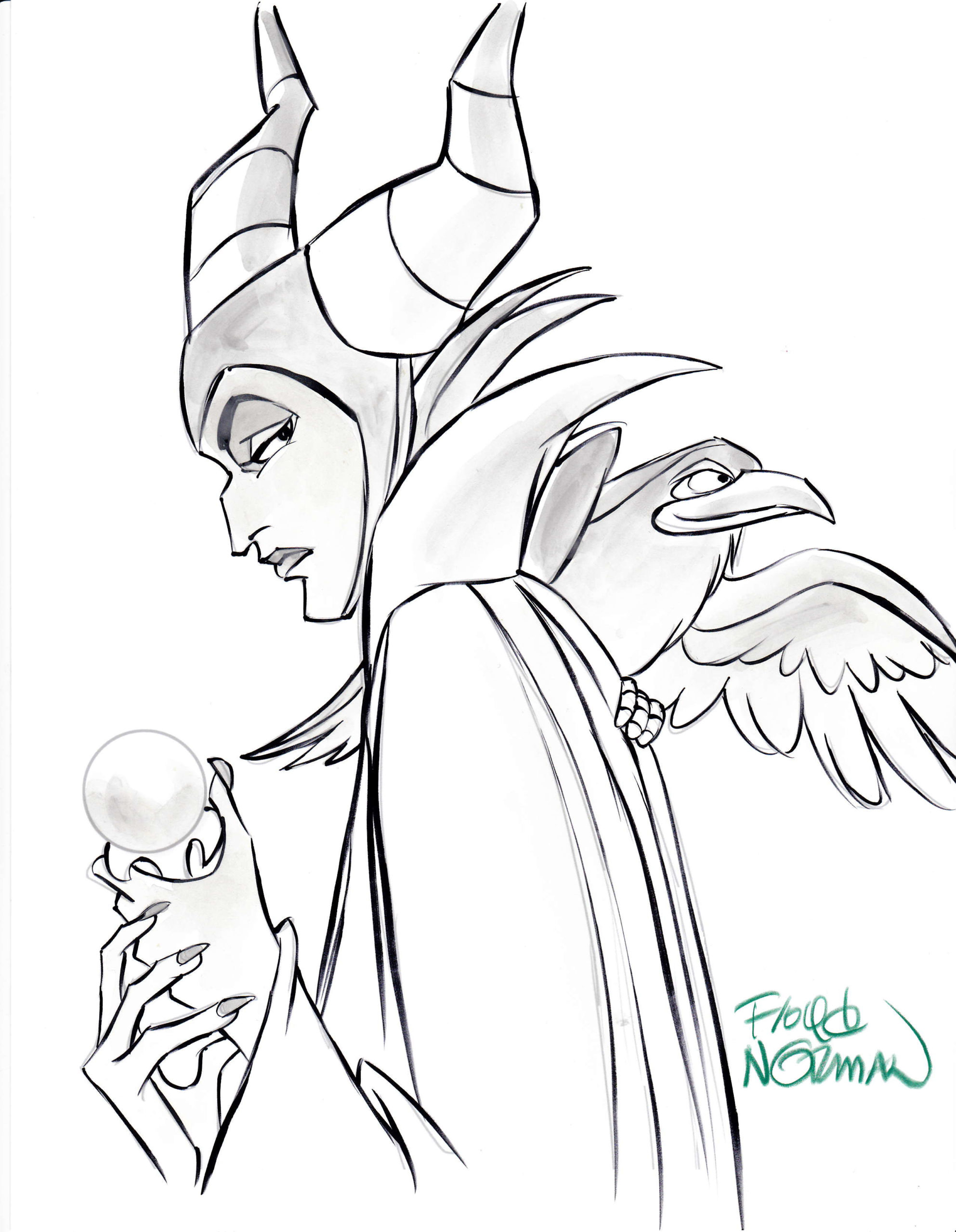 Floyd norman disney artist original hand drawn maleficent sketch